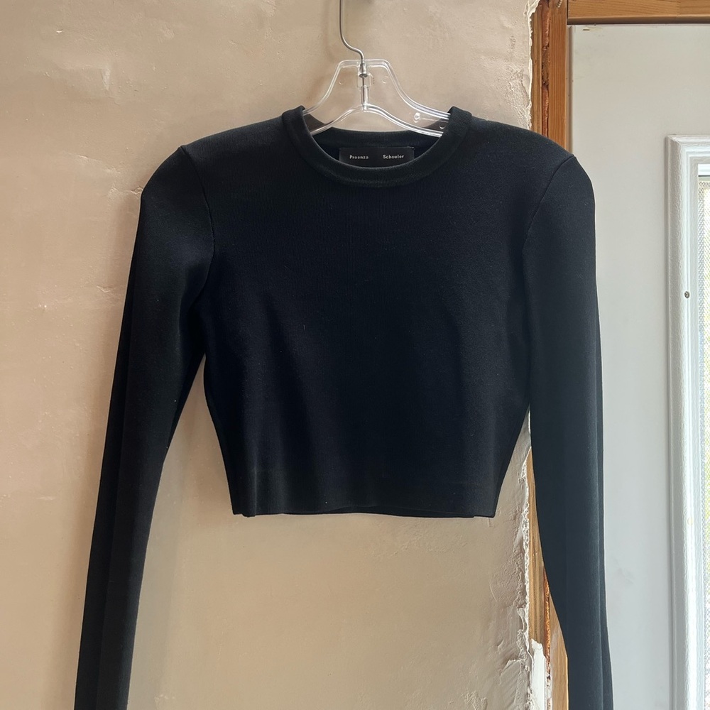 Proenza Schouler Black Fitted Long Sleeve Crop Top